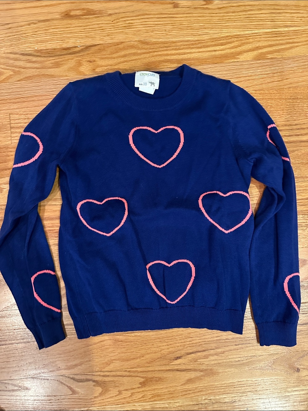 Crewcuts Navy Crewneck Sweater with Pink Heart Motifs Size 10